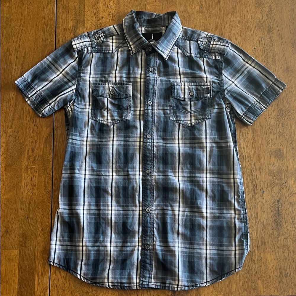 i jeans by Buffalo Men’s Blue Plaid Button Up Shirt